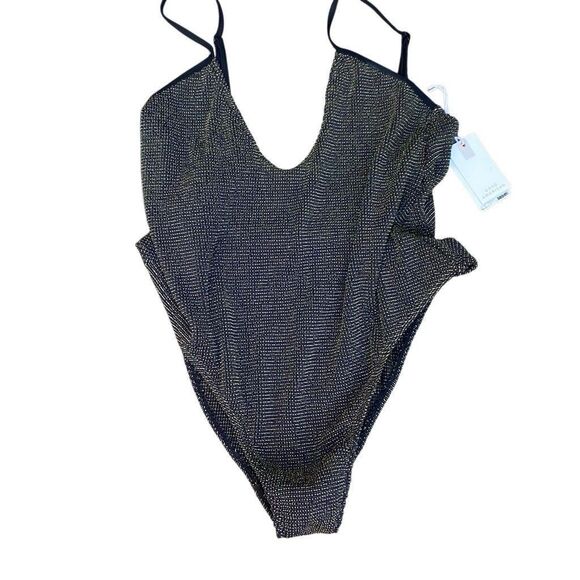 Good American Always Fits Sculpt One-Piece Swimsuit Black Gold- Size 7/8 XXXXL - Picture 1 of 7